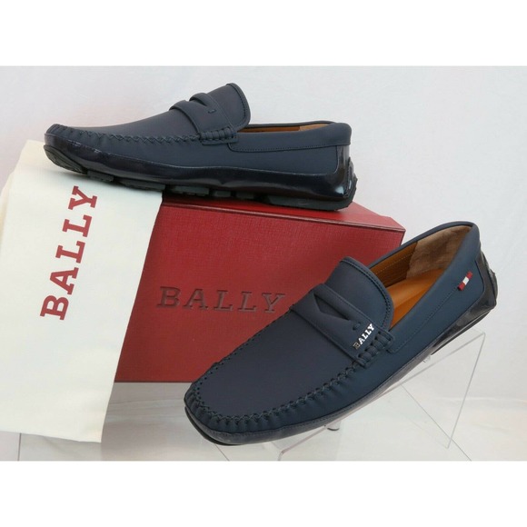 BALLY PINTOS INK BLUE NUBUCK PATENT LEATHER WEB LOGO DRIVING LOAFERS 8 D 41 main image 9